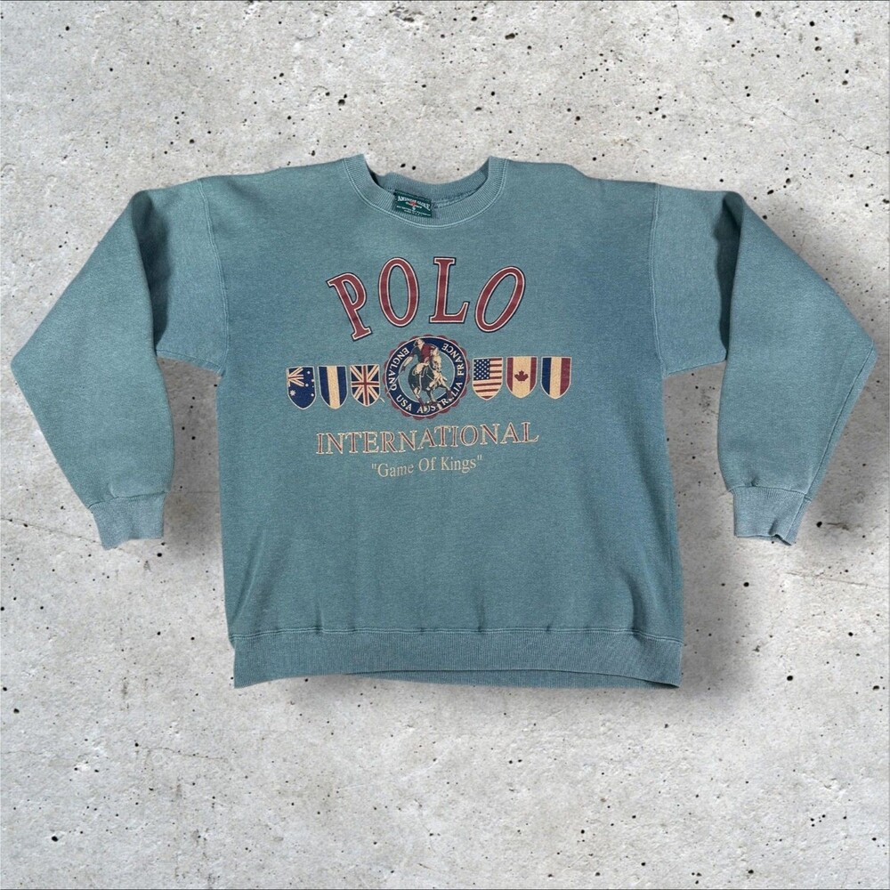 Vintage 90s American Eagle Polo Crewneck Sweatshirt Mens Large Teal Wash Vtg